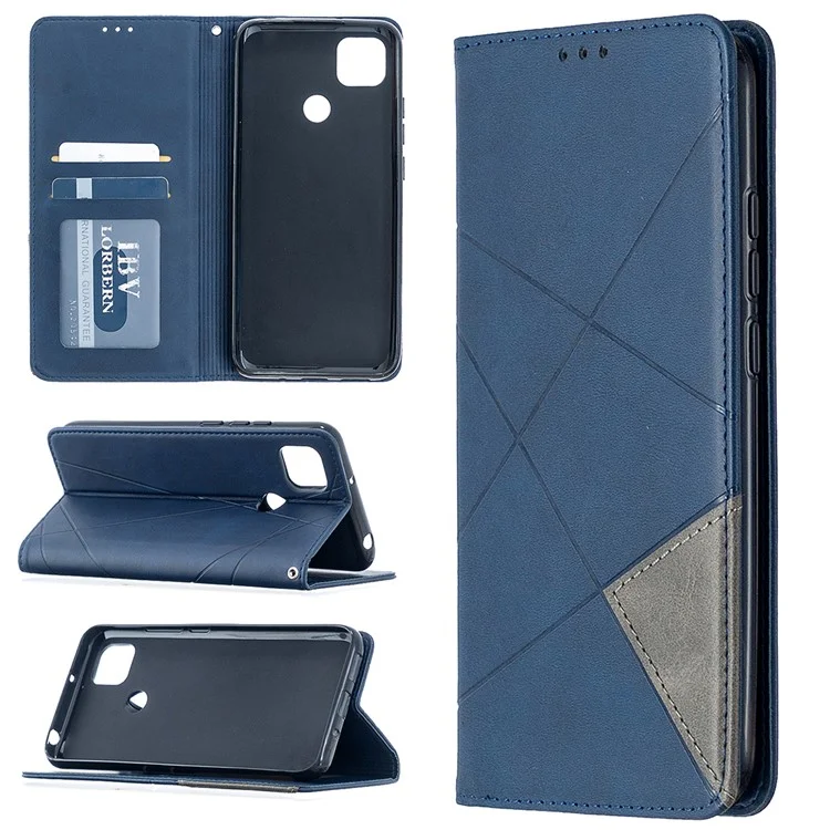 Étui en cuir avec support et porte-cartes géométrique pour Xiaomi Redmi 9C / Redmi 9C NFC - Bleu
