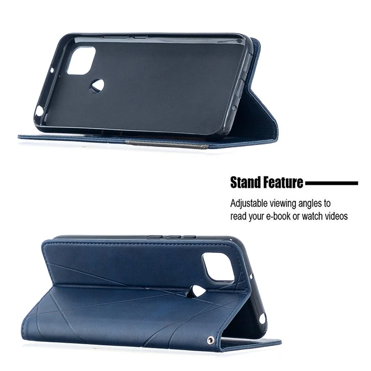 Étui en cuir avec support et porte-cartes géométrique pour Xiaomi Redmi 9C / Redmi 9C NFC - Bleu