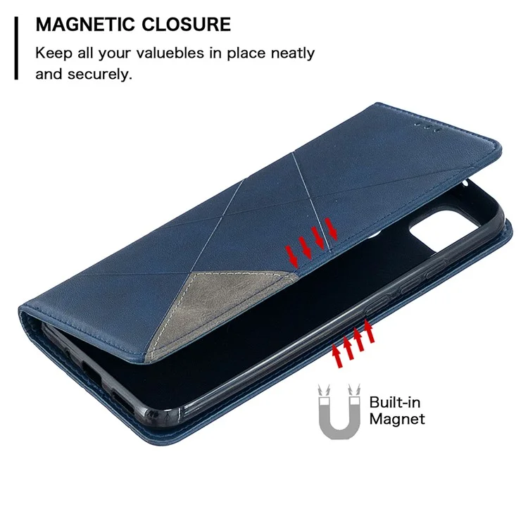 Étui en cuir avec support et porte-cartes géométrique pour Xiaomi Redmi 9C / Redmi 9C NFC - Bleu