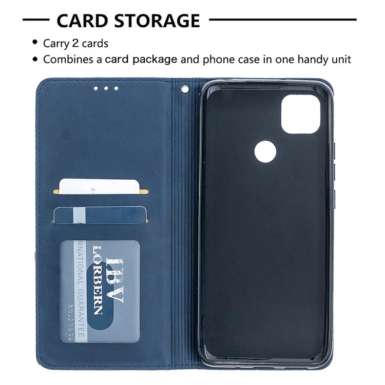 Étui en cuir avec support et porte-cartes géométrique pour Xiaomi Redmi 9C / Redmi 9C NFC - Bleu