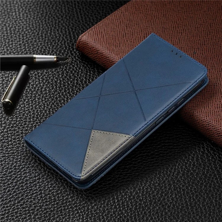 Étui en cuir avec support et porte-cartes géométrique pour Xiaomi Redmi 9C / Redmi 9C NFC - Bleu