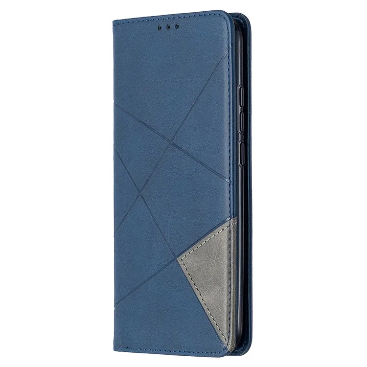 Étui en cuir avec support et porte-cartes géométrique pour Xiaomi Redmi 9C / Redmi 9C NFC - Bleu