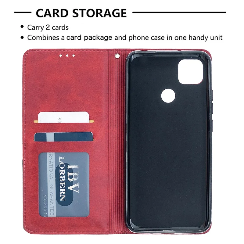 Geometrisk Mønster Stående Læderetui med Kortholder til Xiaomi Redmi 9C / Redmi 9C NFC - Rød