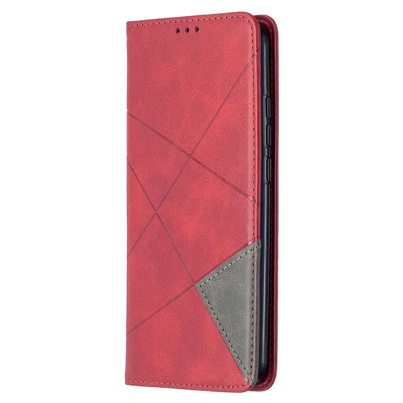 Geometrisk Mønster Stående Læderetui med Kortholder til Xiaomi Redmi 9C / Redmi 9C NFC - Rød