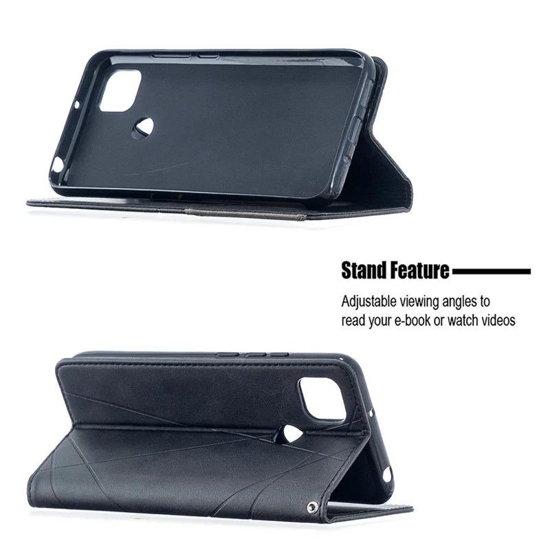 Geometric Pattern Stand Leather with Card Holder Case for Xiaomi Redmi 9C / Redmi 9C NFC - Black