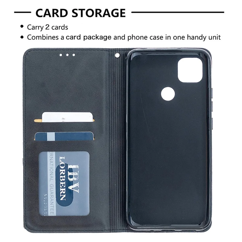 Geometric Pattern Stand Leather with Card Holder Case for Xiaomi Redmi 9C / Redmi 9C NFC - Black