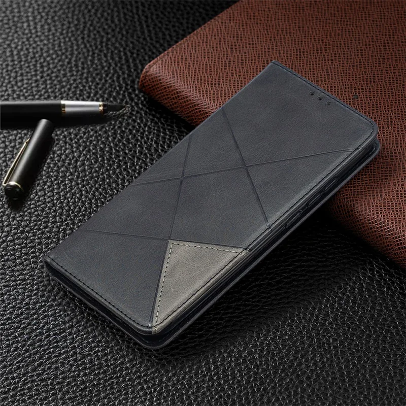 Geometric Pattern Stand Leather with Card Holder Case for Xiaomi Redmi 9C / Redmi 9C NFC - Black