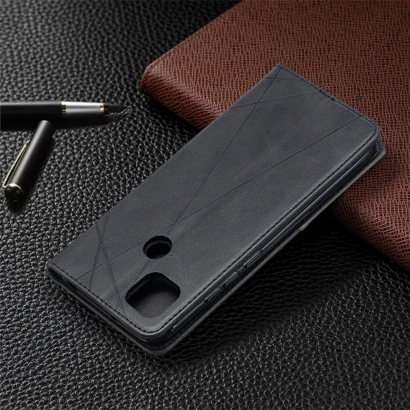 Geometric Pattern Stand Leather with Card Holder Case for Xiaomi Redmi 9C / Redmi 9C NFC - Black