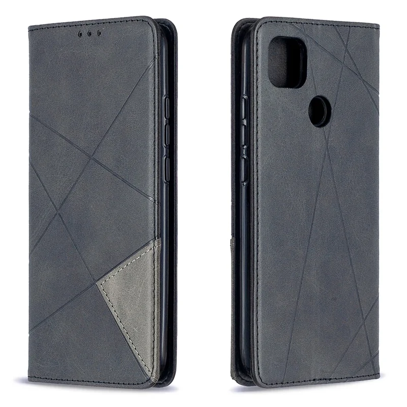 Geometric Pattern Stand Leather with Card Holder Case for Xiaomi Redmi 9C / Redmi 9C NFC - Black
