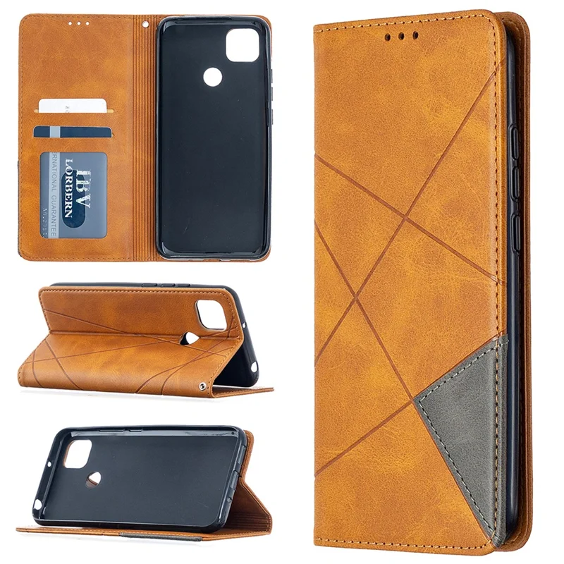 Geometric Pattern Stand Leather with Card Holder Case for Xiaomi Redmi 9C / Redmi 9C NFC - Yellow