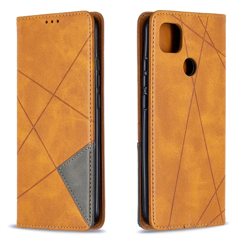 Geometric Pattern Stand Leather with Card Holder Case for Xiaomi Redmi 9C / Redmi 9C NFC - Yellow