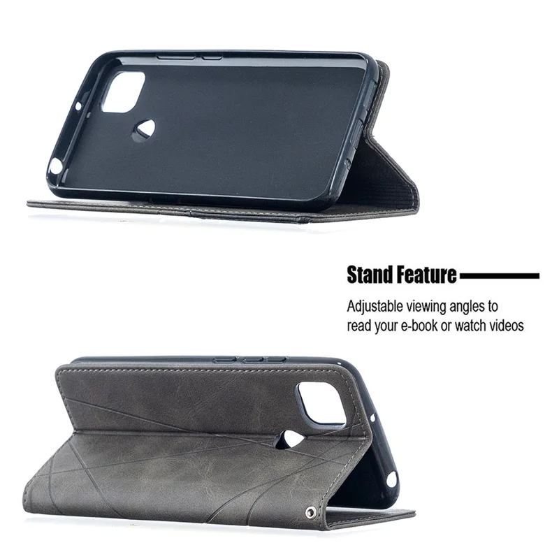 Geometric Pattern Stand Leather with Card Holder Case for Xiaomi Redmi 9C / Redmi 9C NFC - Grey