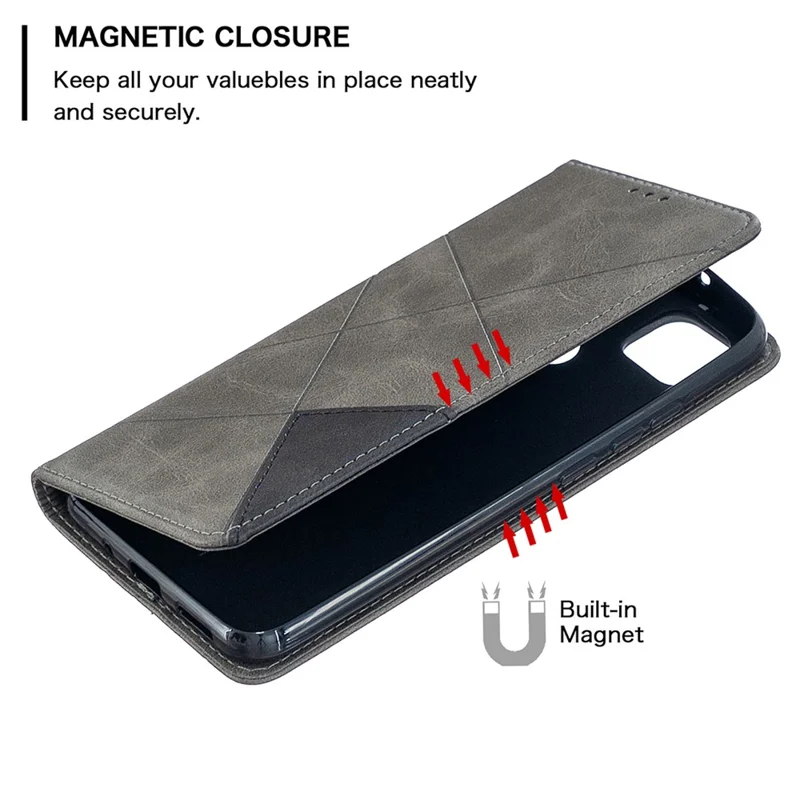 Geometric Pattern Stand Leather with Card Holder Case for Xiaomi Redmi 9C / Redmi 9C NFC - Grey