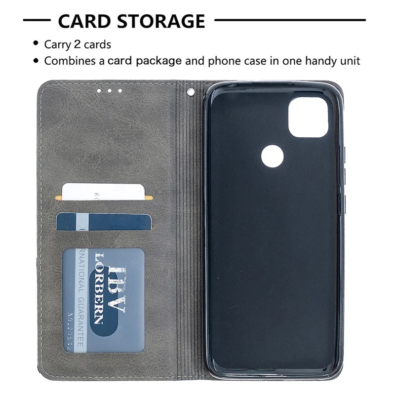 Geometric Pattern Stand Leather with Card Holder Case for Xiaomi Redmi 9C / Redmi 9C NFC - Grey