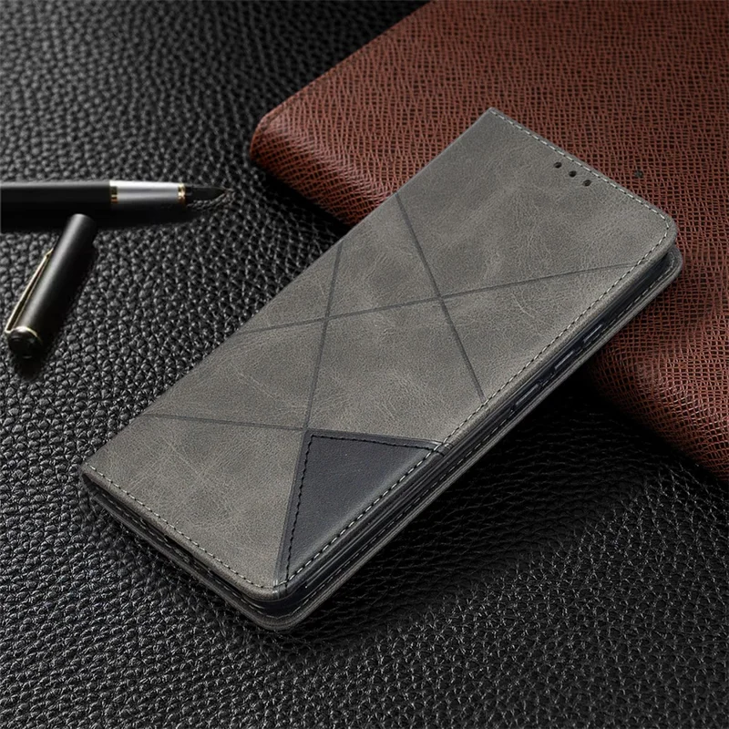 Geometric Pattern Stand Leather with Card Holder Case for Xiaomi Redmi 9C / Redmi 9C NFC - Grey