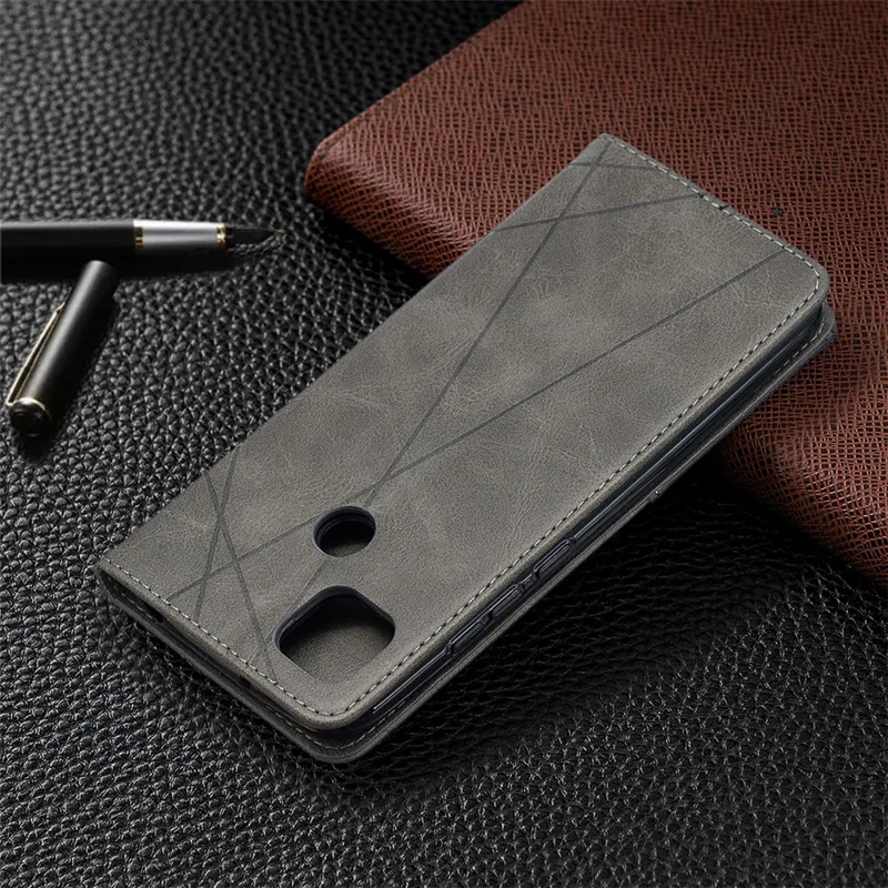 Geometric Pattern Stand Leather with Card Holder Case for Xiaomi Redmi 9C / Redmi 9C NFC - Grey
