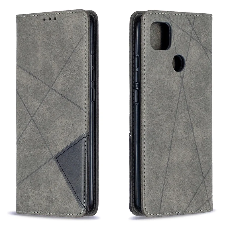 Geometric Pattern Stand Leather with Card Holder Case for Xiaomi Redmi 9C / Redmi 9C NFC - Grey