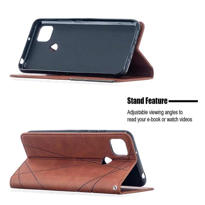 Geometric Pattern Stand Leather with Card Holder Case for Xiaomi Redmi 9C / Redmi 9C NFC - Brown