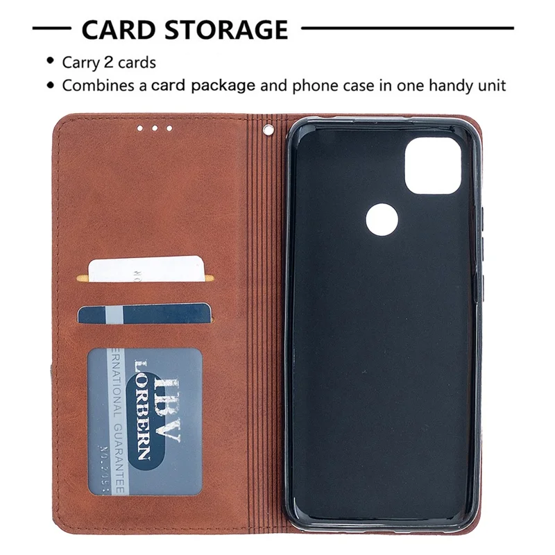 Geometric Pattern Stand Leather with Card Holder Case for Xiaomi Redmi 9C / Redmi 9C NFC - Brown