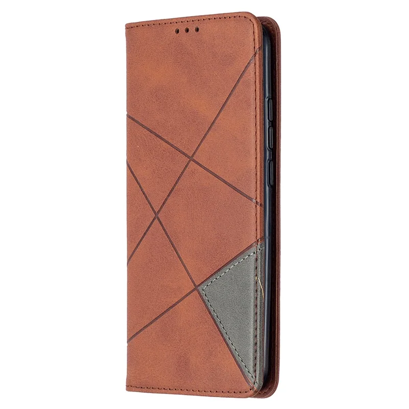 Geometric Pattern Stand Leather with Card Holder Case for Xiaomi Redmi 9C / Redmi 9C NFC - Brown