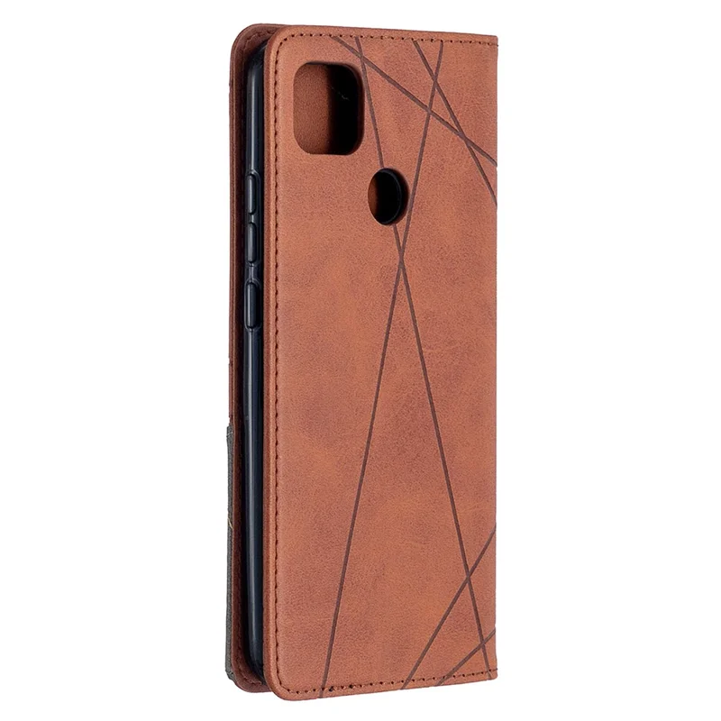 Geometric Pattern Stand Leather with Card Holder Case for Xiaomi Redmi 9C / Redmi 9C NFC - Brown