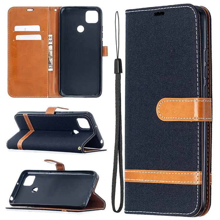 Cover Per Cellulare in Pelle di Jeans a Colori Assortiti Per Xiaomi Redmi 9C/Redmi 9C NFC - Nero