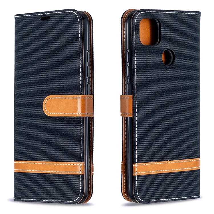 Cover Per Cellulare in Pelle di Jeans a Colori Assortiti Per Xiaomi Redmi 9C/Redmi 9C NFC - Nero