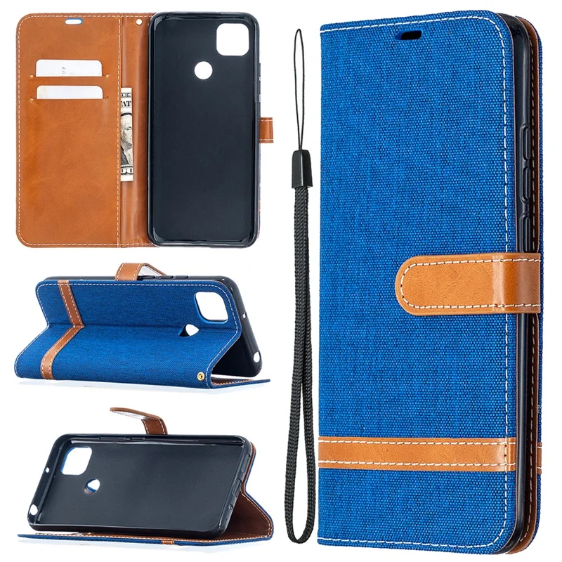 Assorted Color Jeans Cloth Skin Leather Cell Phone Cover for Xiaomi Redmi 9C/Redmi 9C NFC - Baby Blue