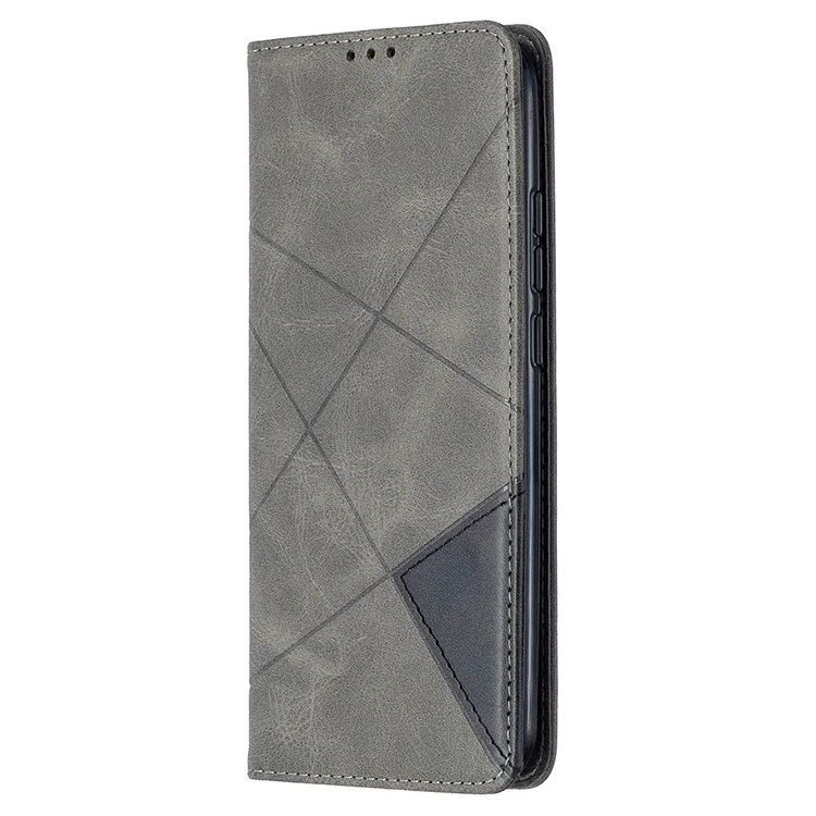 Cuir de Motif Géométrique Avec Coquille de Créneaux de Carte Pour Xiaomi Redmi 9A - Gris