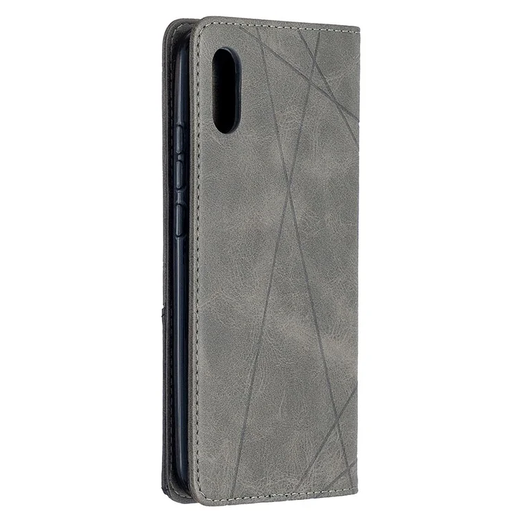 Pelle Geometrica in Pelle Con Slot di Carte Guscio Per Xiaomi Redmi 9a - Grigio