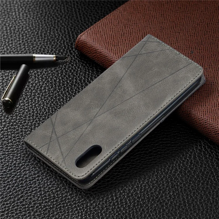 Pelle Geometrica in Pelle Con Slot di Carte Guscio Per Xiaomi Redmi 9a - Grigio