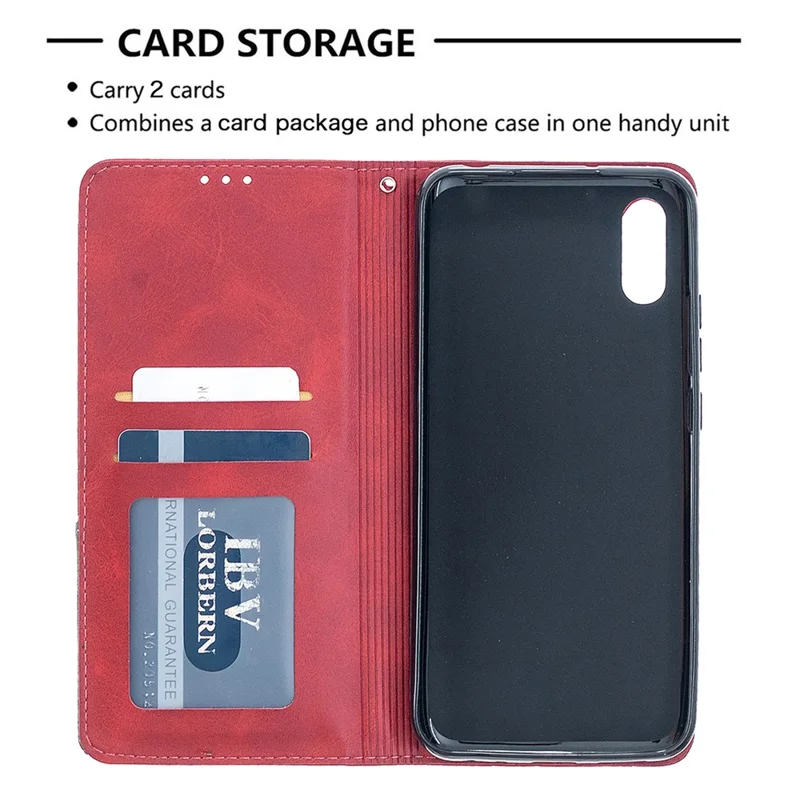 Geometric Pattern Leather with Card Slots Shell for Xiaomi Redmi 9A - Red