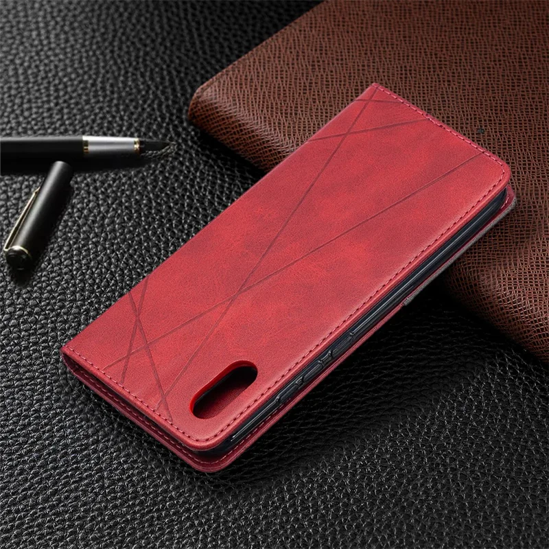 Geometric Pattern Leather with Card Slots Shell for Xiaomi Redmi 9A - Red