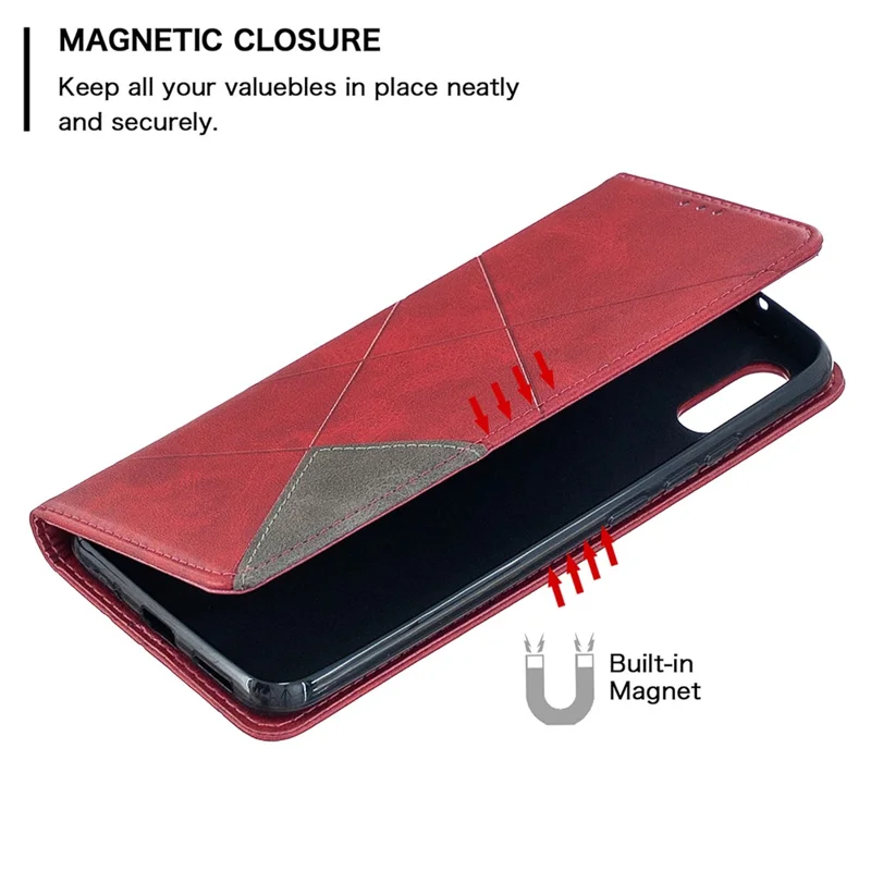 Geometric Pattern Leather with Card Slots Shell for Xiaomi Redmi 9A - Red