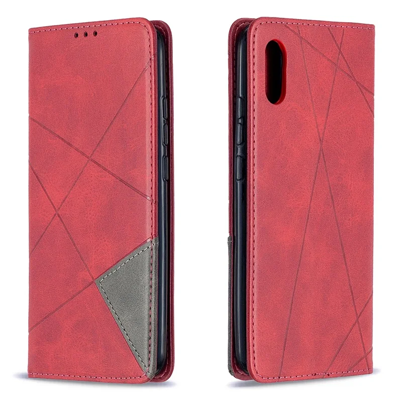 Geometric Pattern Leather with Card Slots Shell for Xiaomi Redmi 9A - Red