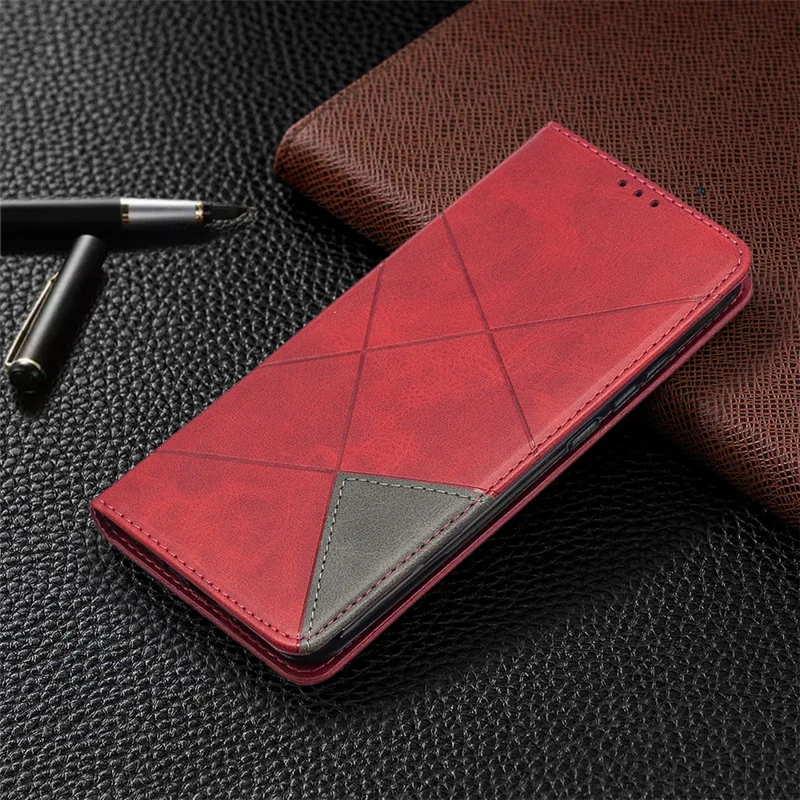 Geometric Pattern Leather with Card Slots Shell for Xiaomi Redmi 9A - Red