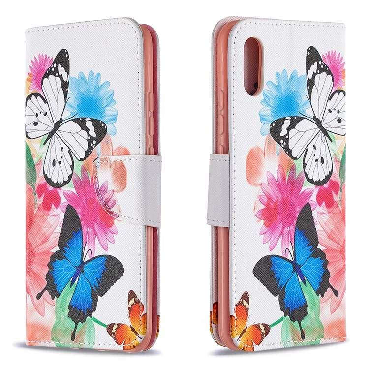 Impresión de Patrones Case Elegante de Cuero de Cuero Para Xiaomi Redmi 9a - Mariposas Vívidas