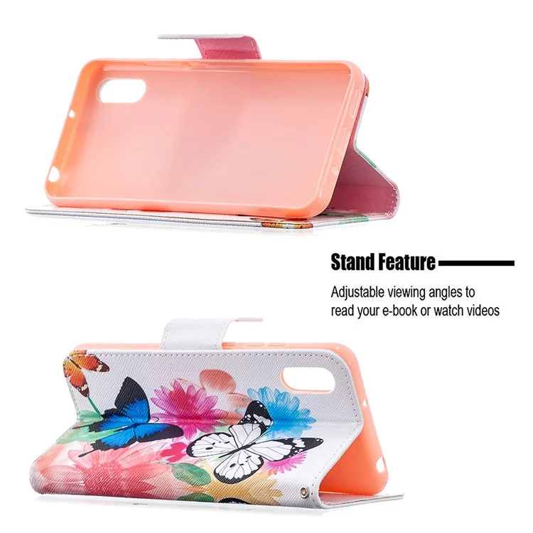 Impresión de Patrones Case Elegante de Cuero de Cuero Para Xiaomi Redmi 9a - Mariposas Vívidas