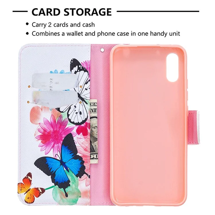 Impresión de Patrones Case Elegante de Cuero de Cuero Para Xiaomi Redmi 9a - Mariposas Vívidas