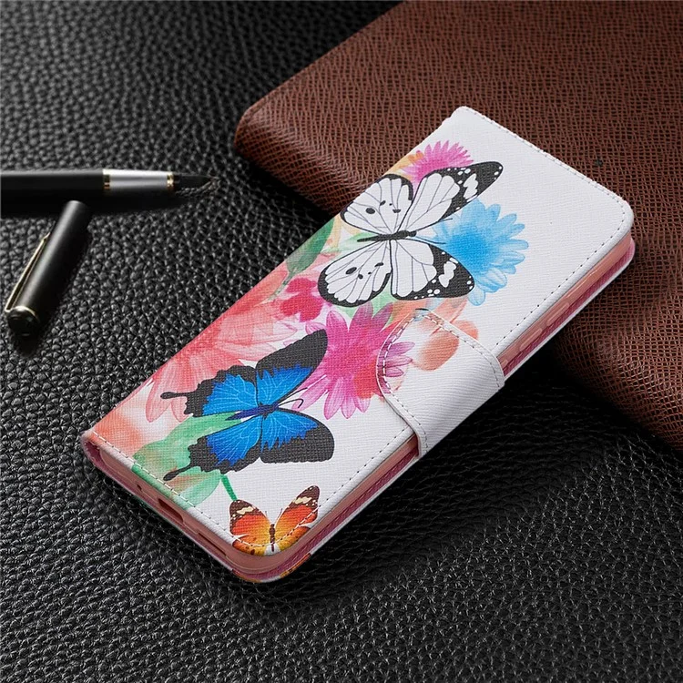 Impresión de Patrones Case Elegante de Cuero de Cuero Para Xiaomi Redmi 9a - Mariposas Vívidas