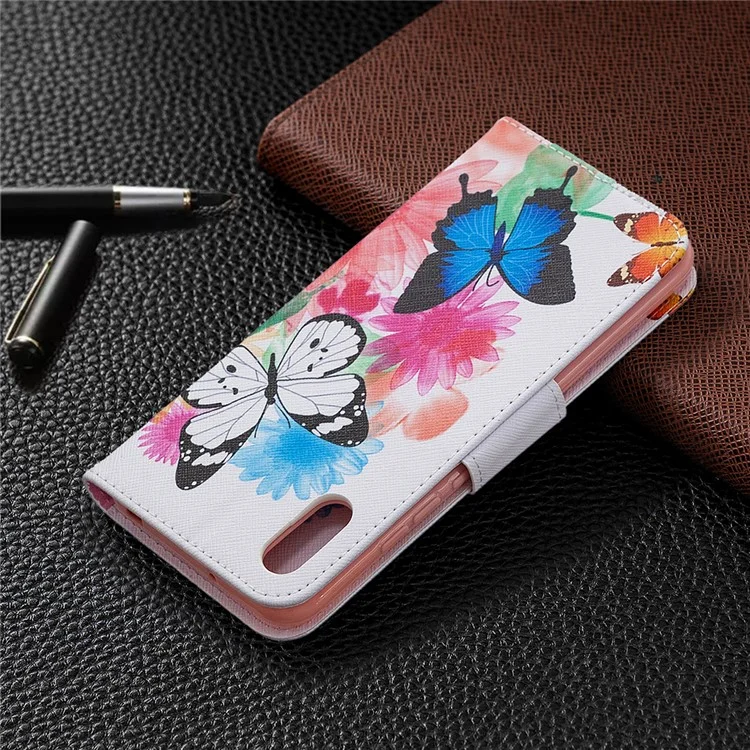 Impresión de Patrones Case Elegante de Cuero de Cuero Para Xiaomi Redmi 9a - Mariposas Vívidas