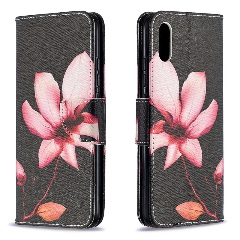 Pattern Printing Wallet Stand Flip Leather Phone Shell for Xiaomi Redmi 9A - Red Flowers