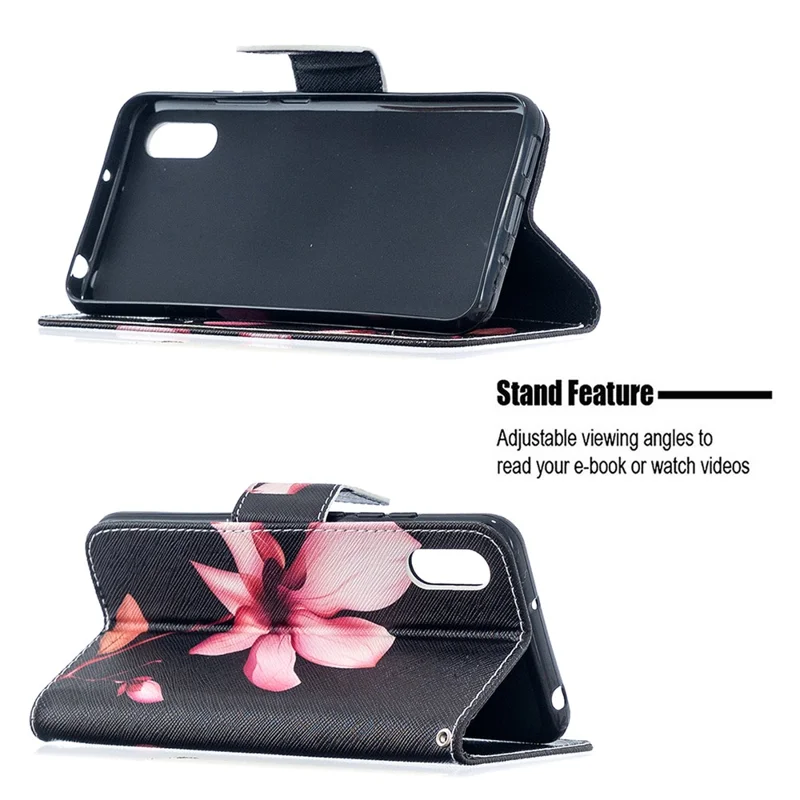 Pattern Printing Wallet Stand Flip Leather Phone Shell for Xiaomi Redmi 9A - Red Flowers