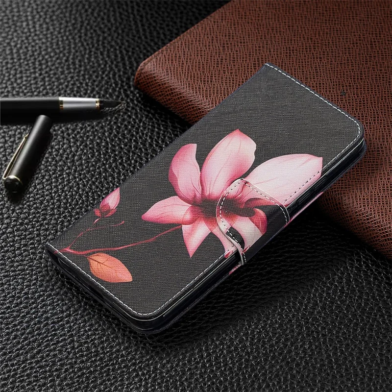 Pattern Printing Wallet Stand Flip Leather Phone Shell for Xiaomi Redmi 9A - Red Flowers