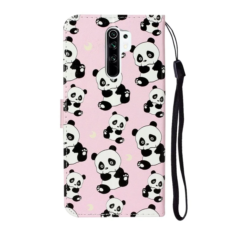 Embossed Patterned Wallet Stand Leather Phone Case with Strap for Xiaomi Redmi 9 - Panda