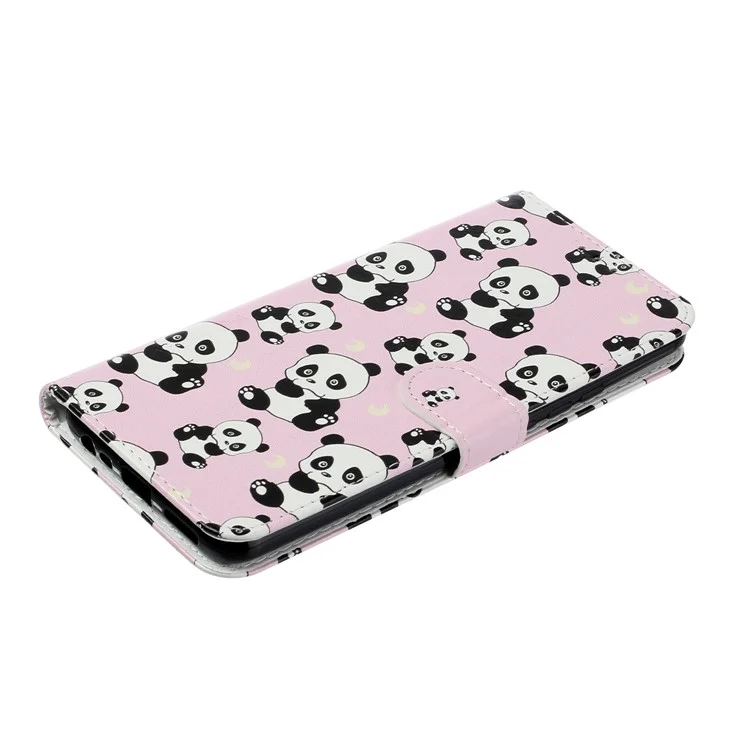 Embossed Patterned Wallet Stand Leather Phone Case with Strap for Xiaomi Redmi 9 - Panda