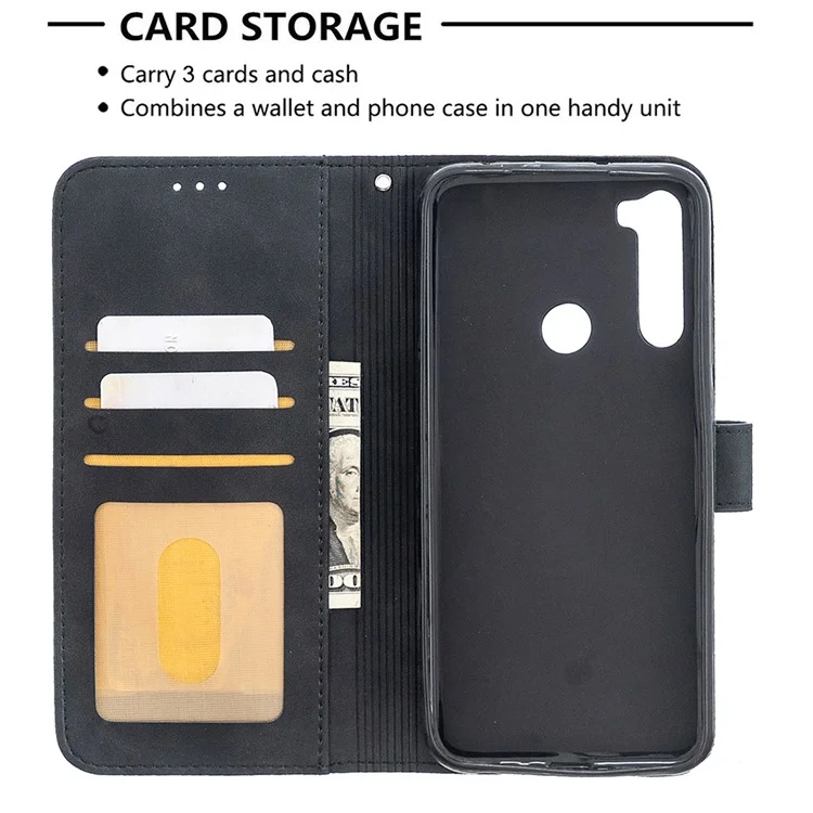 Coque de téléphone en cuir avec support portefeuille et texture géométrique pour Xiaomi Redmi Note 8T - Noir