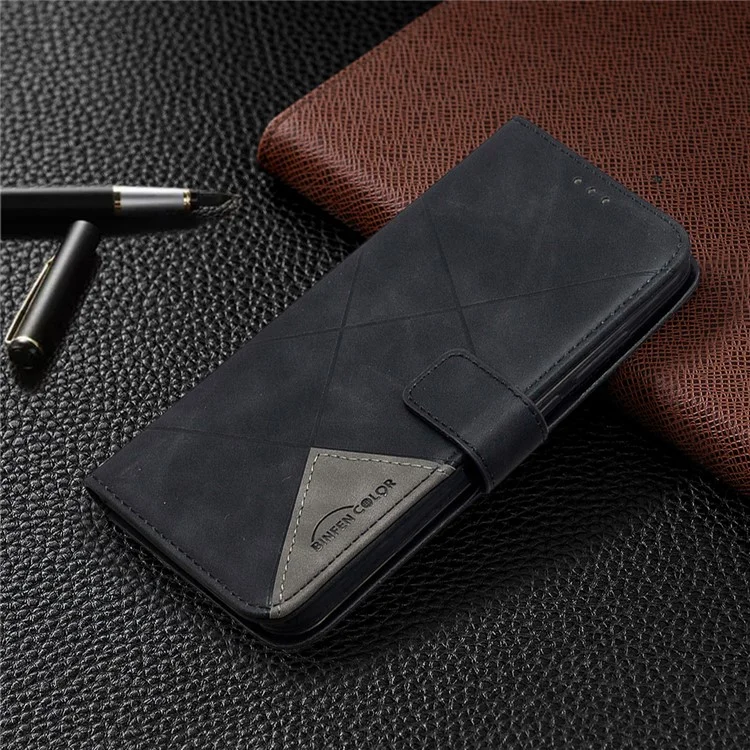 Coque de téléphone en cuir avec support portefeuille et texture géométrique pour Xiaomi Redmi Note 8T - Noir