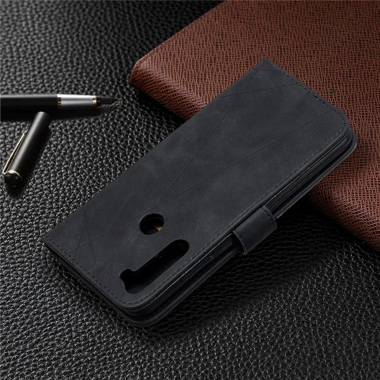 Coque de téléphone en cuir avec support portefeuille et texture géométrique pour Xiaomi Redmi Note 8T - Noir