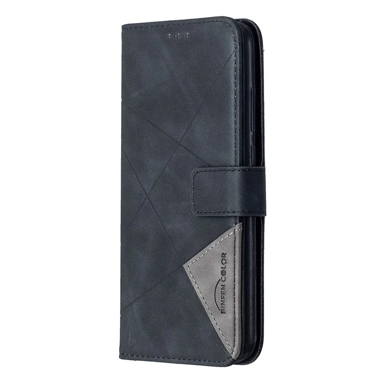 Coque de téléphone en cuir avec support portefeuille et texture géométrique pour Xiaomi Redmi Note 8T - Noir